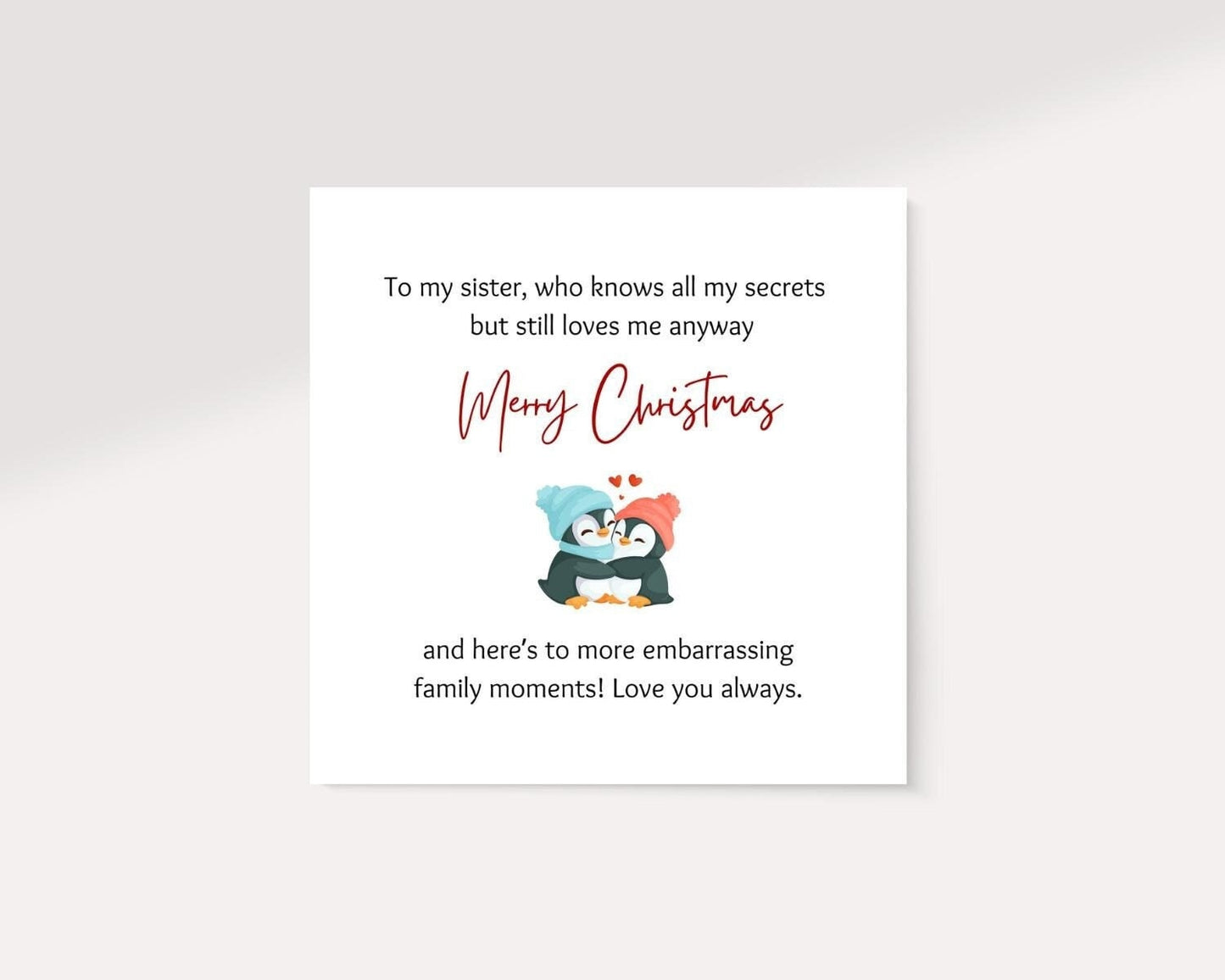 Christmas Card Sister | Merry Christmas Sister Message | Cute Gift Card For Her |