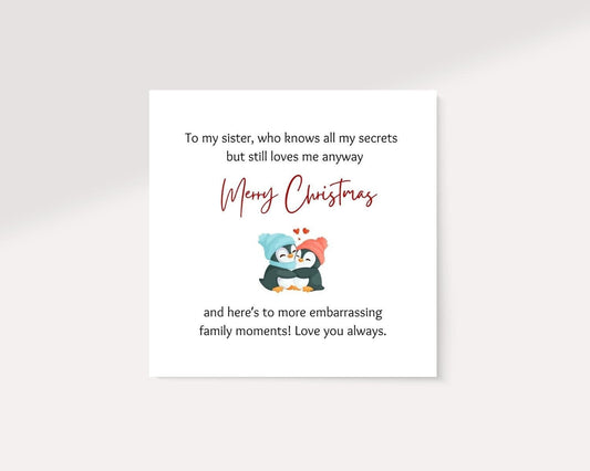 Christmas Card Sister | Merry Christmas Sister Message | Cute Gift Card For Her |