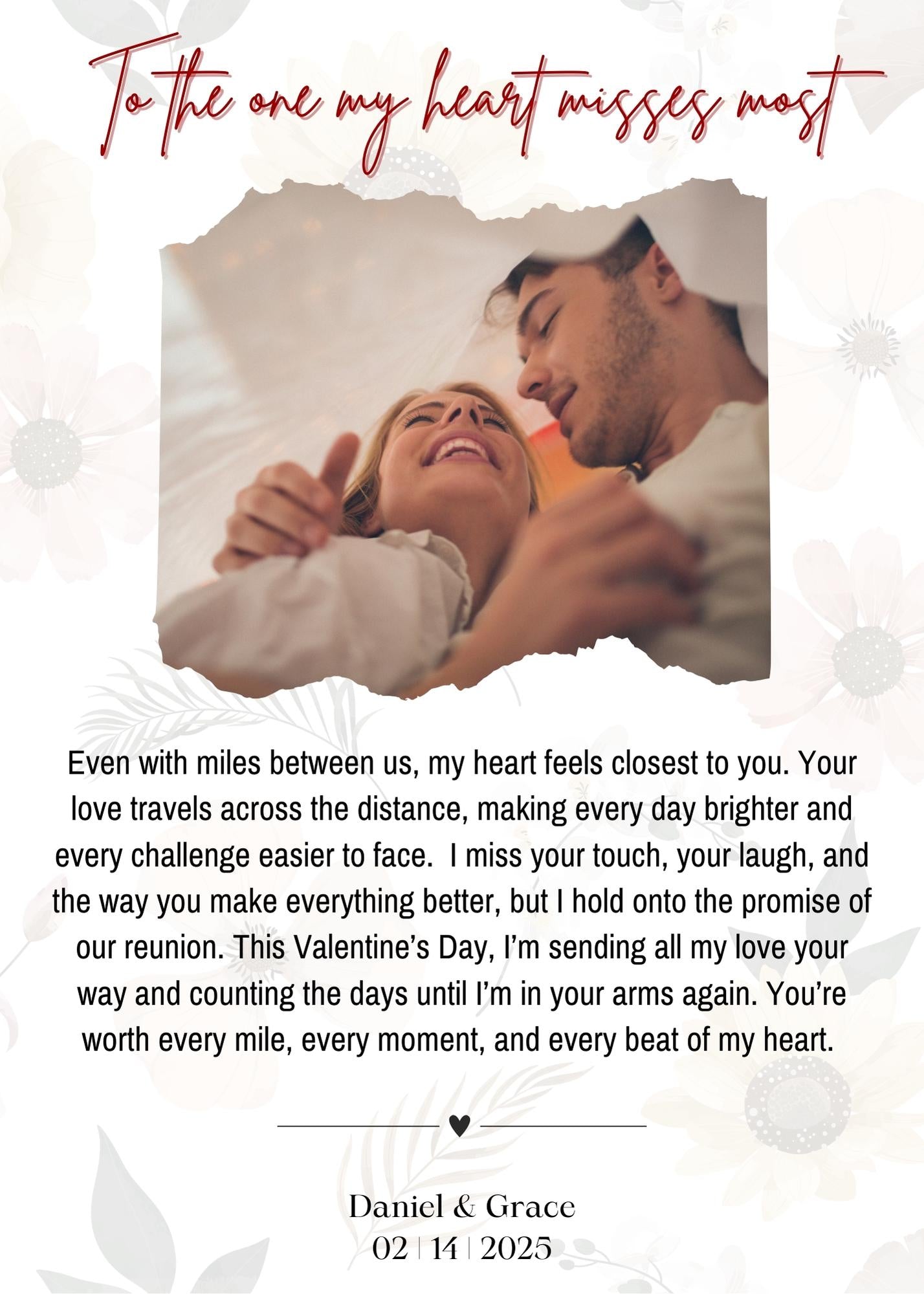 Valentine's day photo card template Long Distance Relationship Valentines Day Card Valentines Day Heartfelt Message Personalized Card For Him
