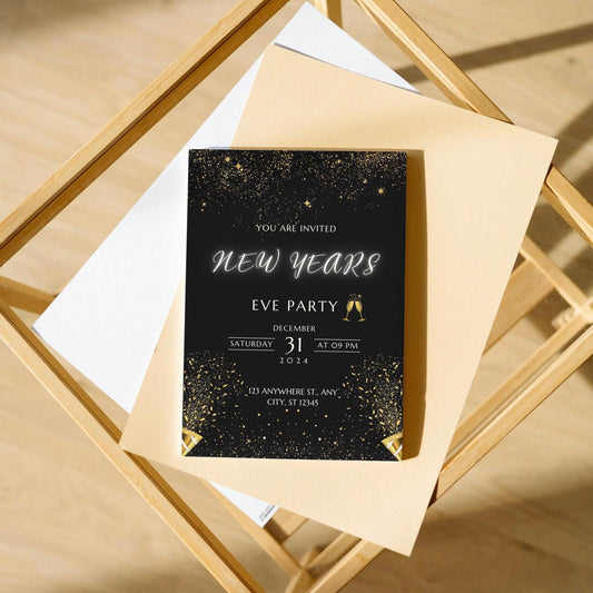 Digital New Years Eve Party Invitation | NYE Celebration Invite |  Black Gold Evite |  Phone Text Email Invite | DIGITAL DOWNLOAD