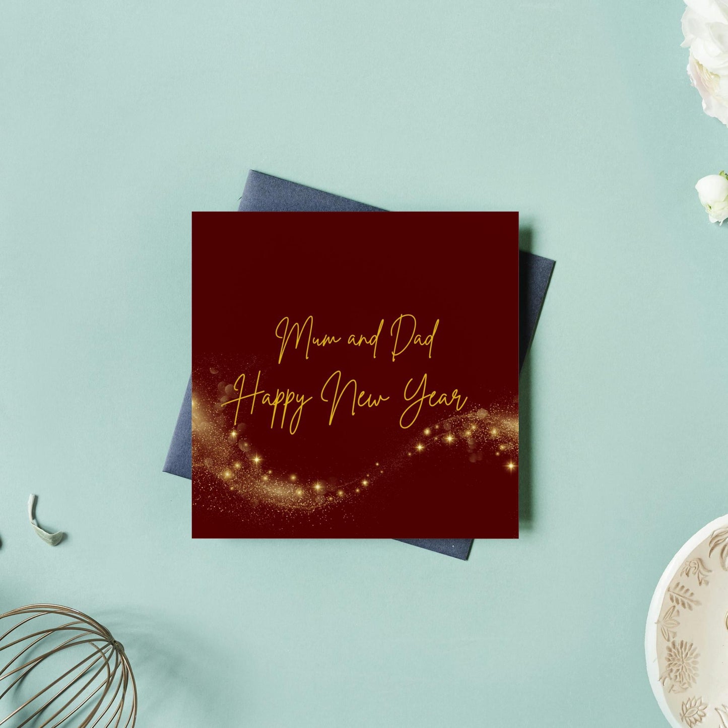 New Year Card | Mum and Dad Happy New Year Card 2025 | Red Gold New Year Card | Holiday 2025 Card | Digital Download Printable |