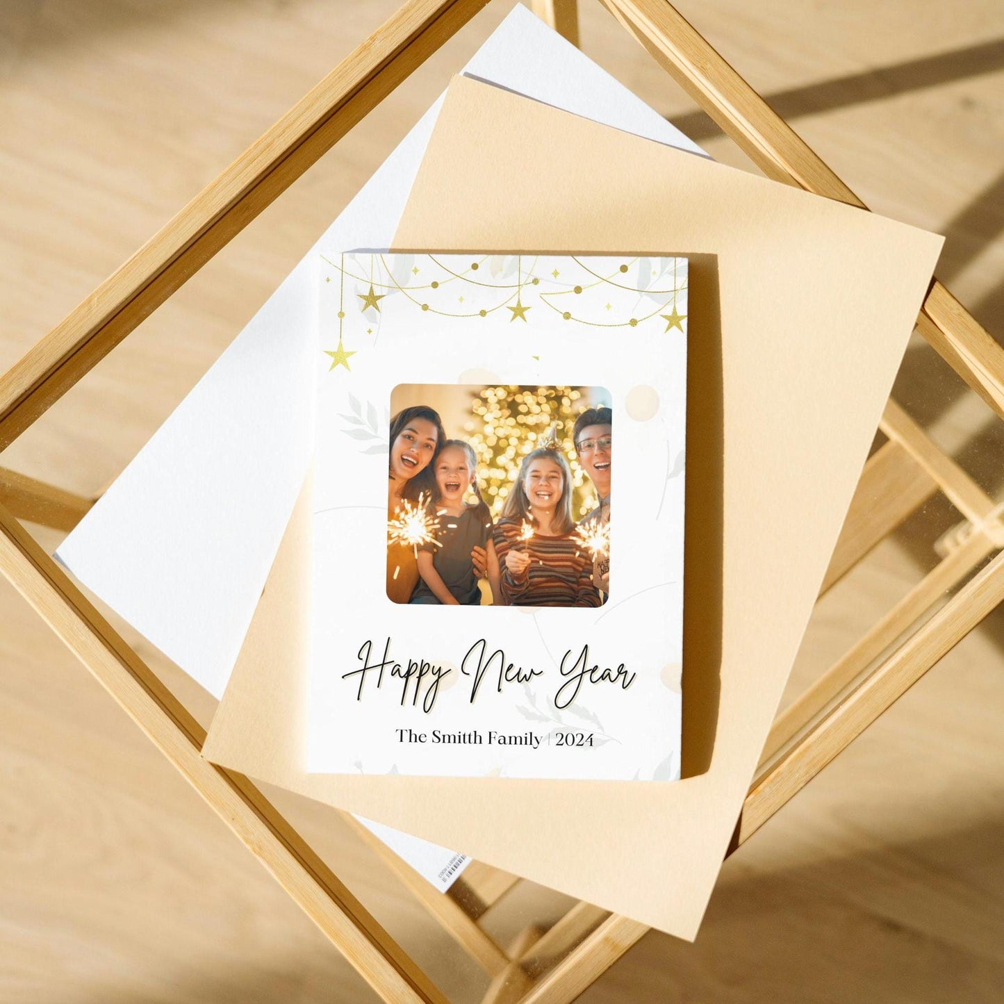 Editable New Year Photo Card Template | Modern Minimalist Happy New Year Family Card | Digital Download Printable