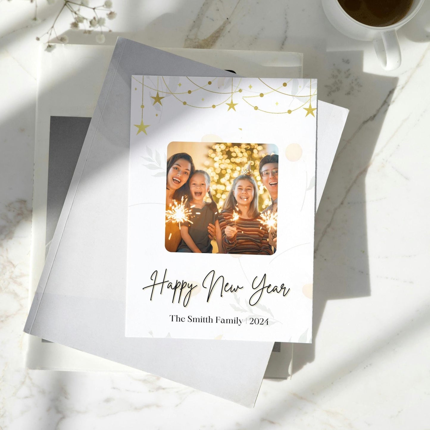 Editable New Year Photo Card Template | Modern Minimalist Happy New Year Family Card | Digital Download Printable