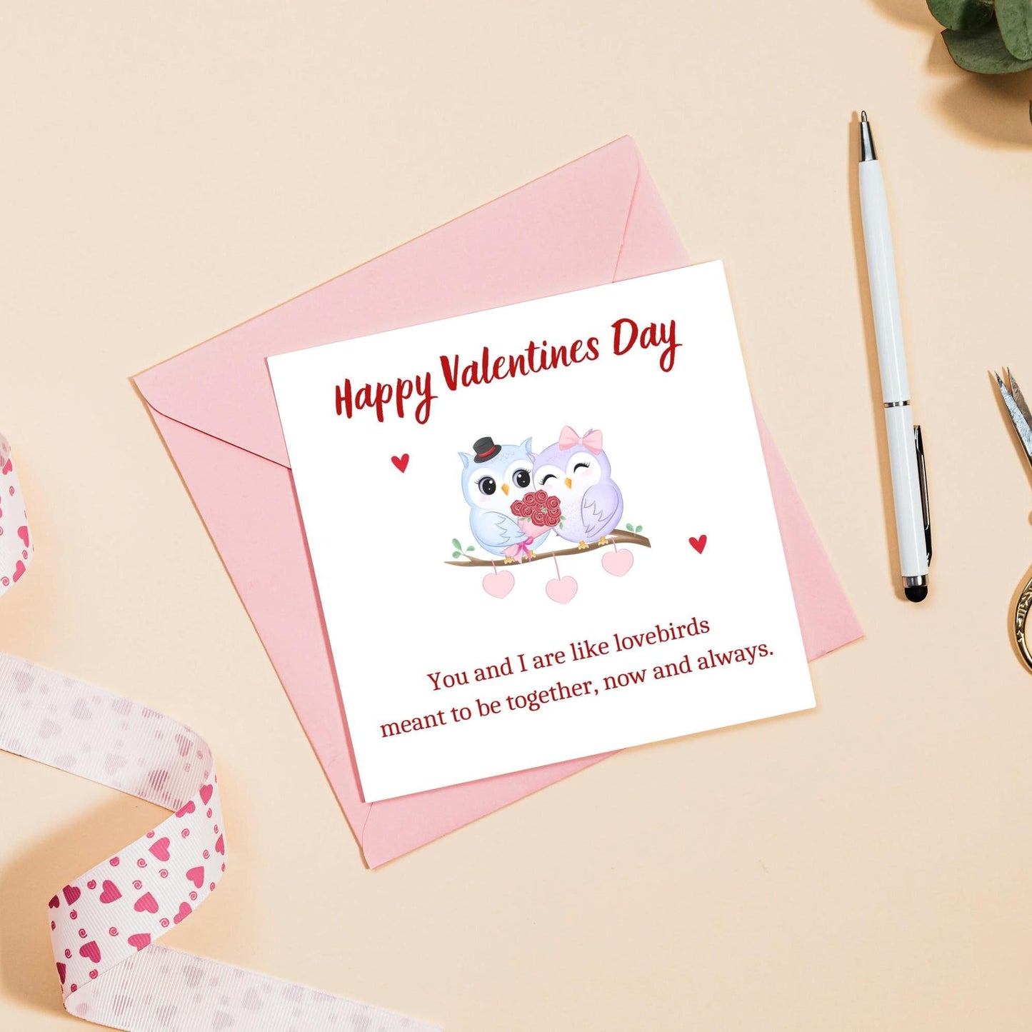 Happy Valentines Day Card | Cute love birds valentine Card - DIGITAL DOWNLOAD Valentines Day Card | Card for him her boyfriend girlfriend husband wife |