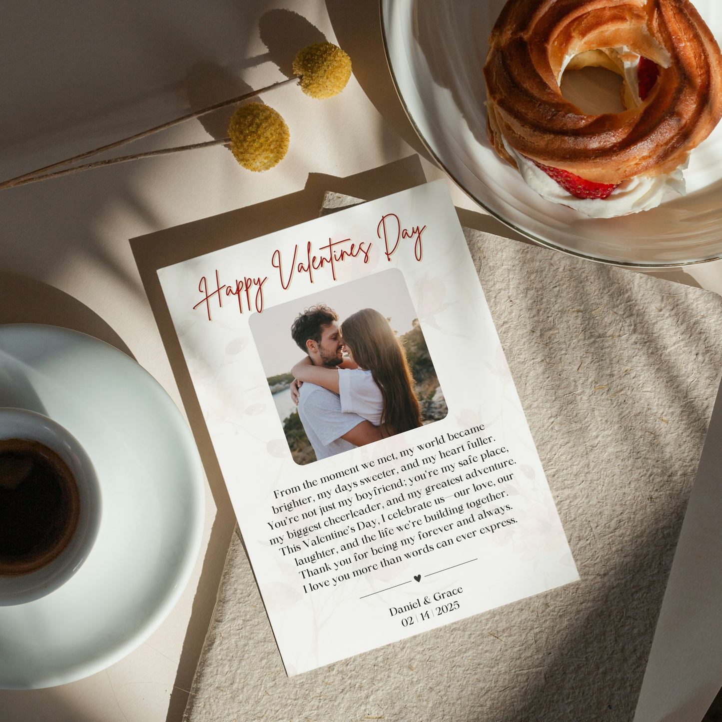 Valentines Day Photo Card Template | Heartfelt Message | Gift for Boyfriend | Gifts for Her |