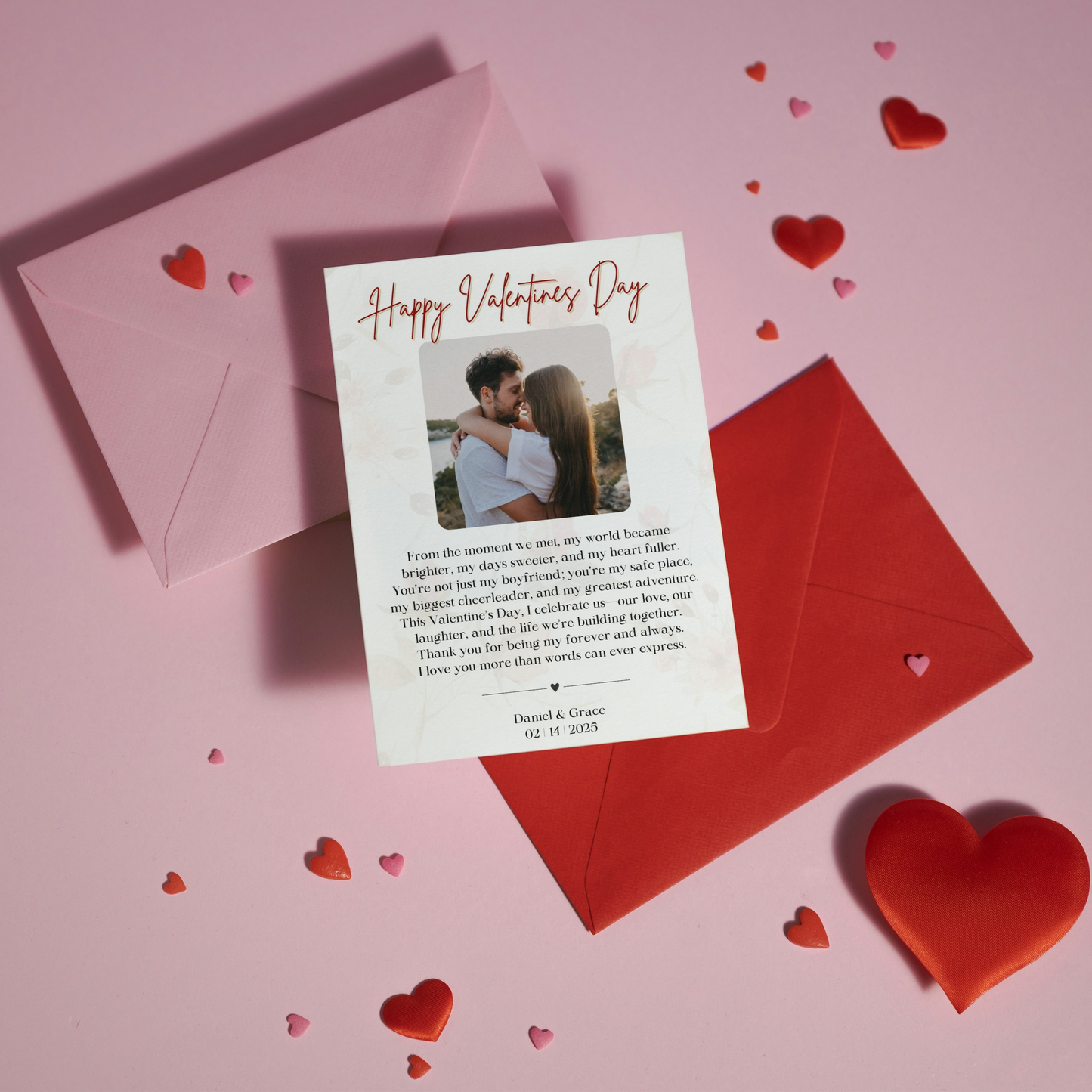 Valentines Day Photo Card Template | Heartfelt Message | Gift for Boyfriend | Gifts for Her |